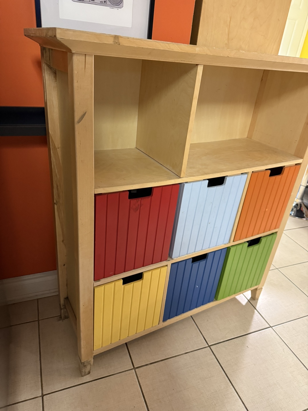 Wooden Shelf with Colourful Bins - photo 2