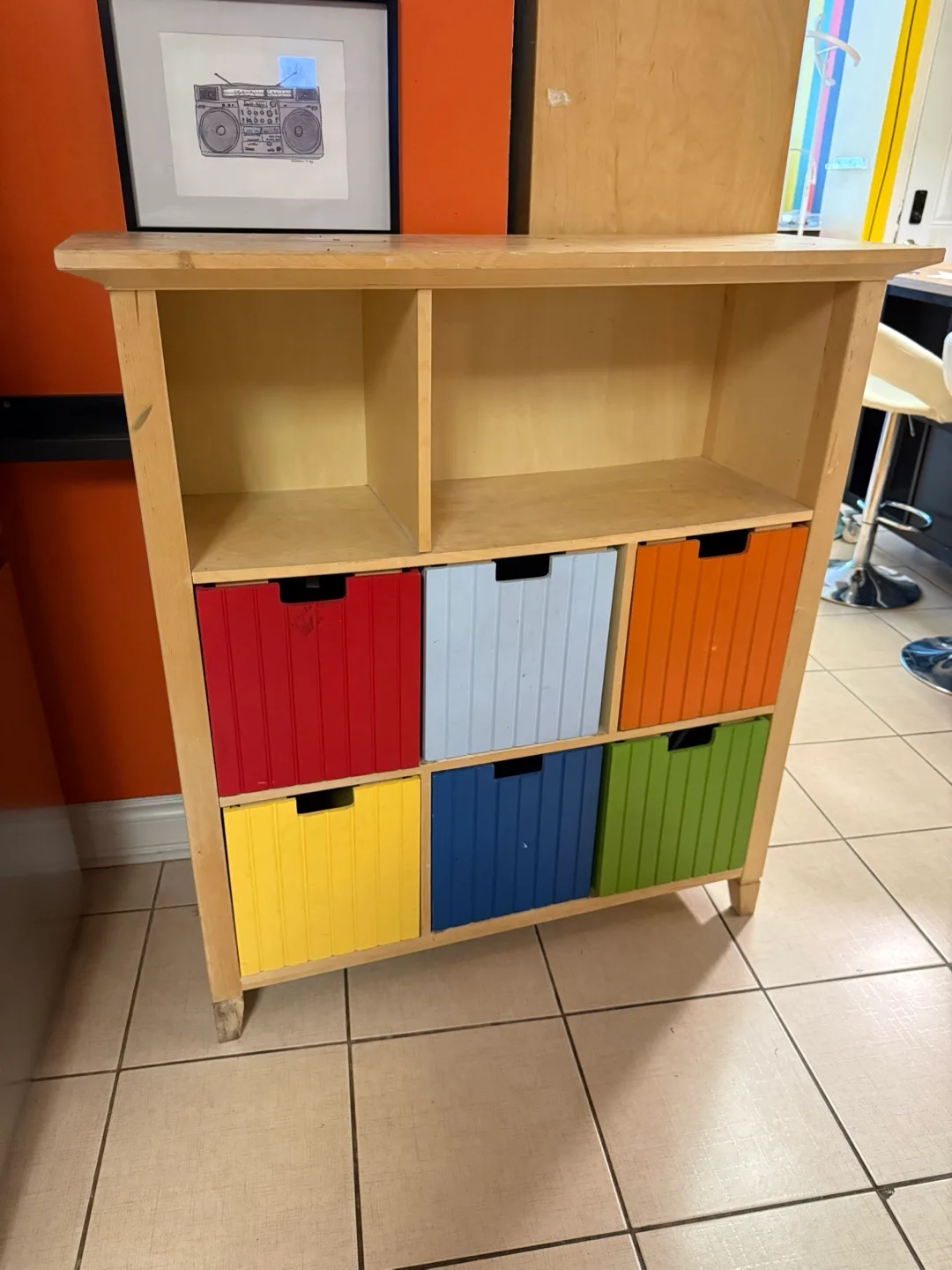 Wooden Shelf with Colourful Bins thumbnail