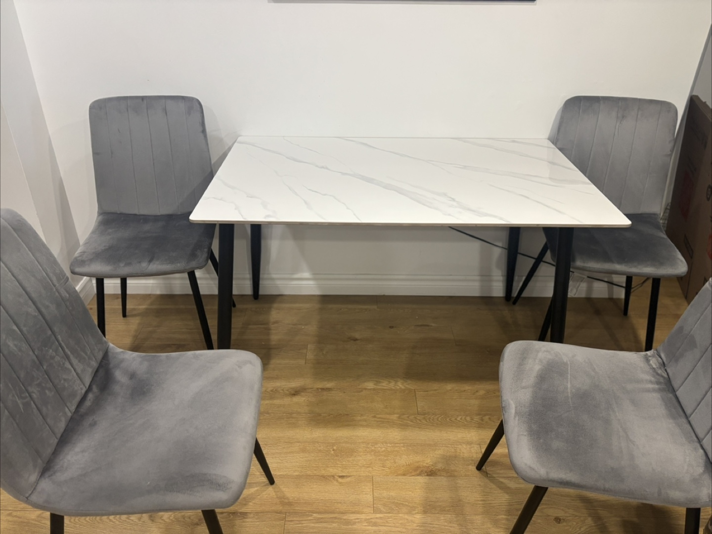 Dining Table with 4 Chairs - White Marble Top