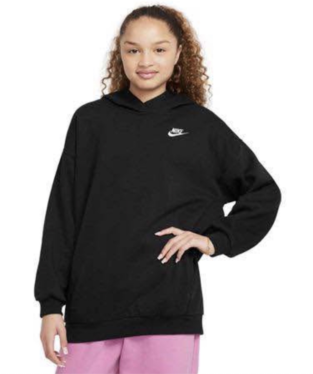 Nike Girls' Club Fleece Oversized Pullover Hoodie Black sz L