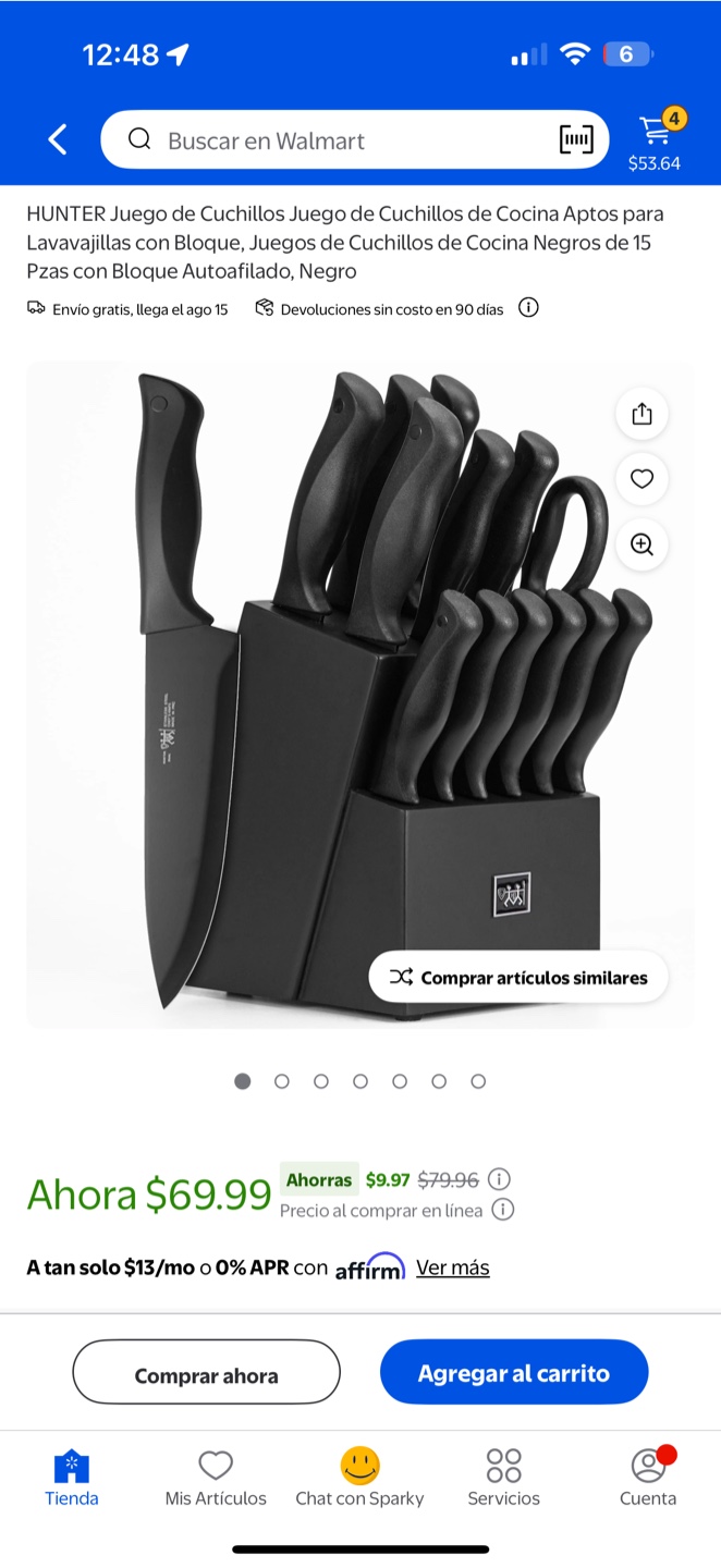HUNTER 15-Piece Black Knife Set with Self-Sharpening Block