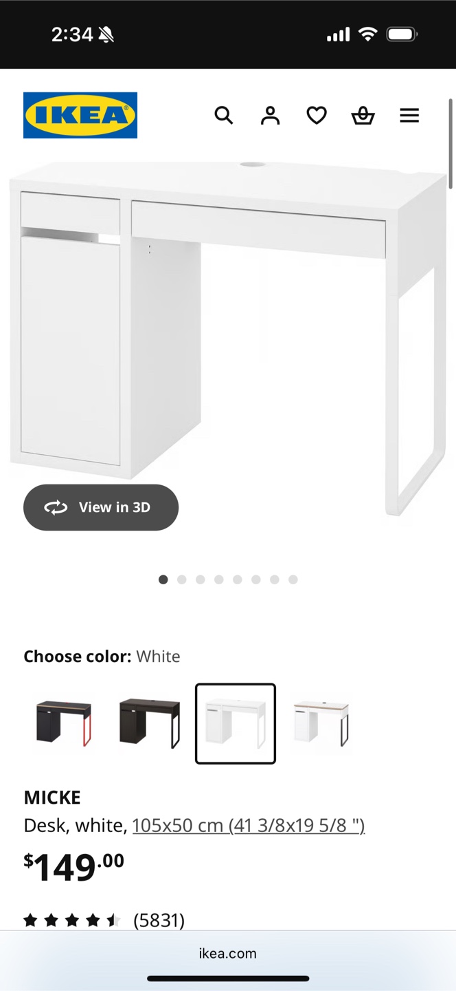 IKEA MICKE Desk - White, 105x50 cm - photo 3