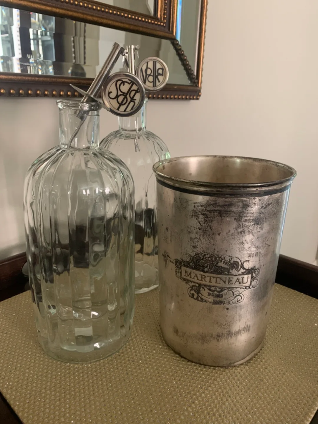Martineau Silver Ice Bucket & 2 Glass decanters thumbnail