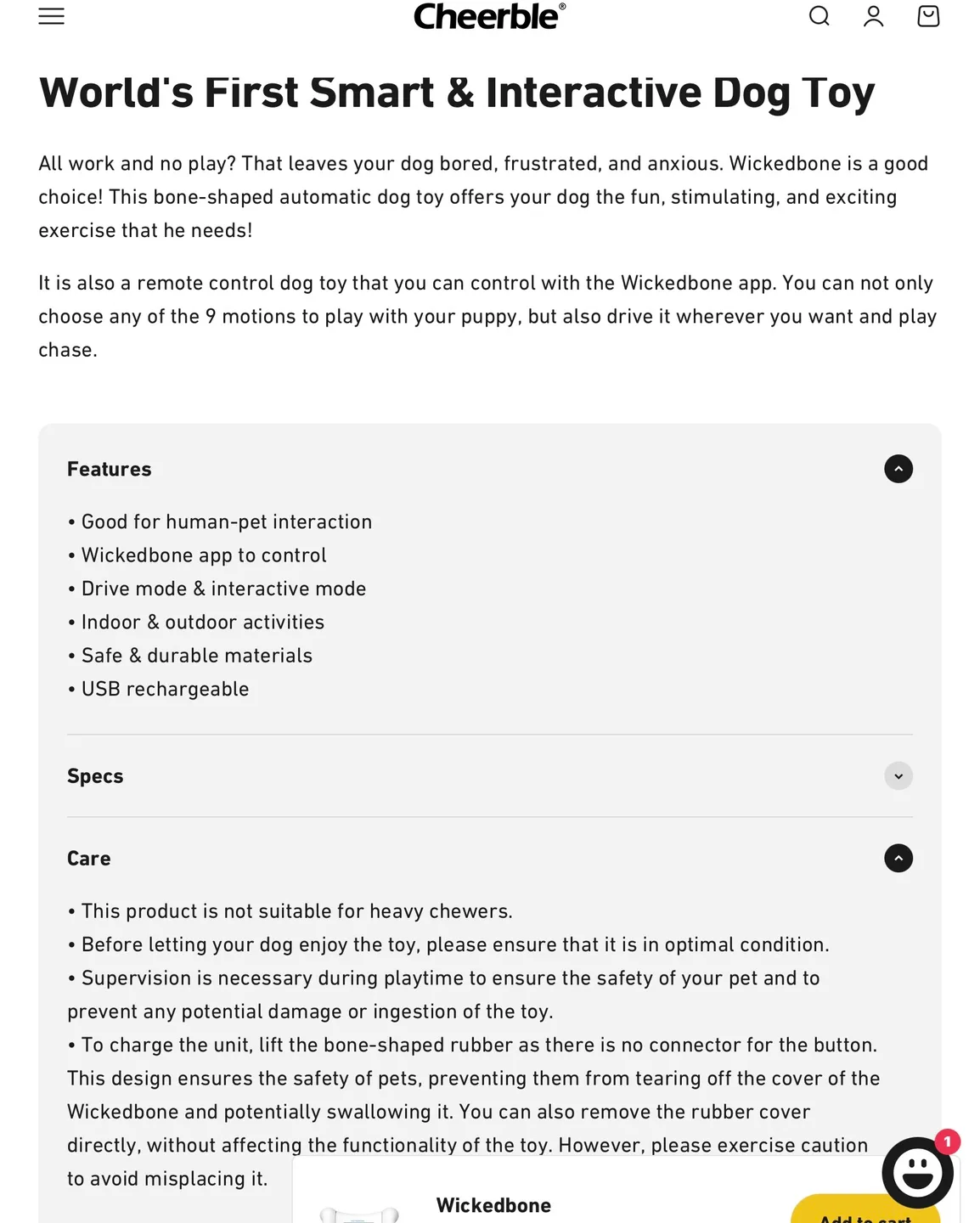 Cheerble Wickedbone Smart Interactive Dog Toy - New image indicator(5)