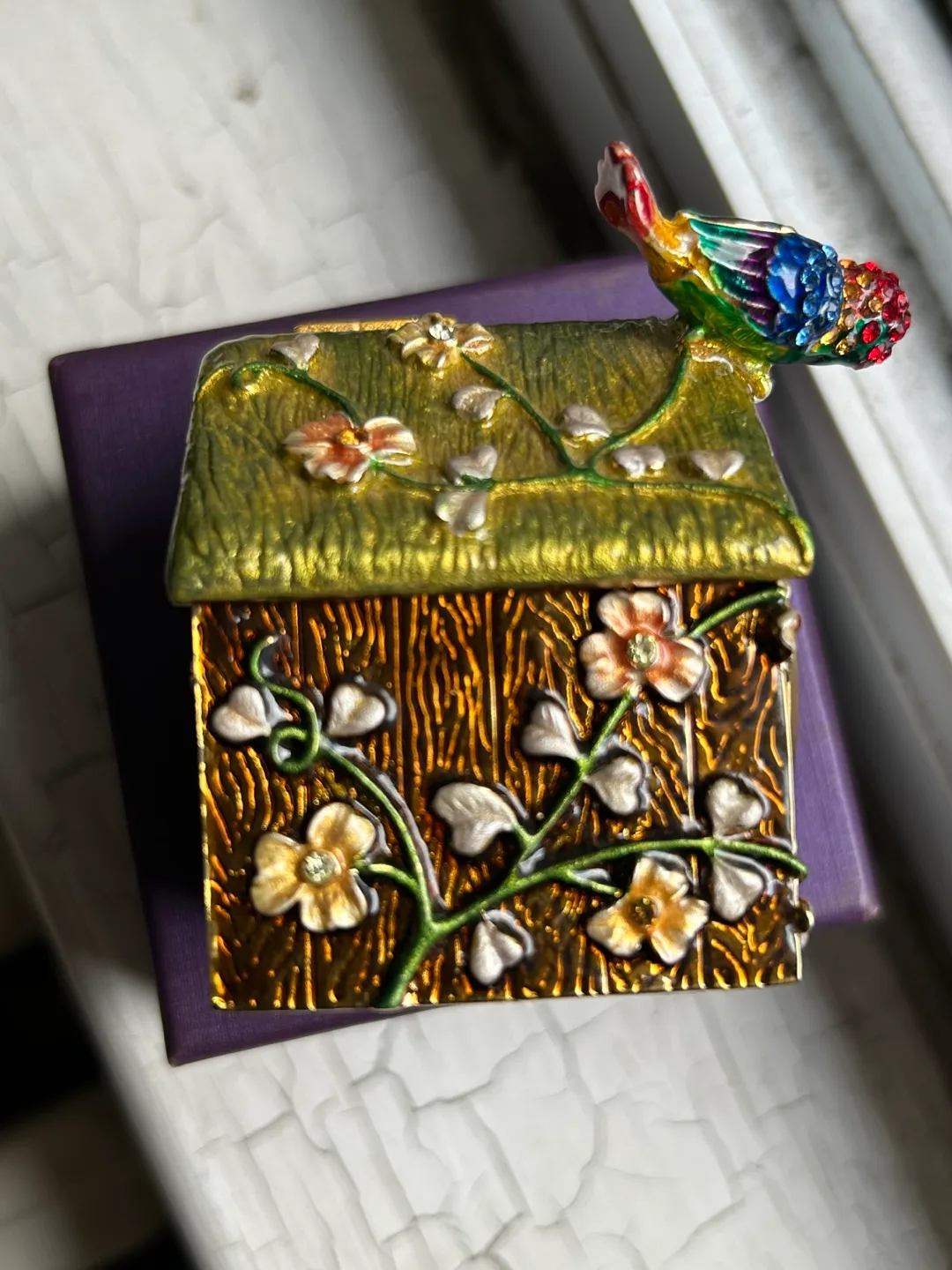 jewellery Rucinni pill box enamel bird clock trinket image indicator(3)