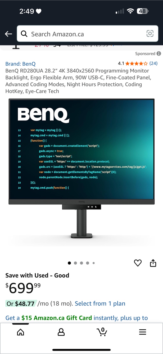 BenQ RD280U 28.2" 4K Monitor - Coding
