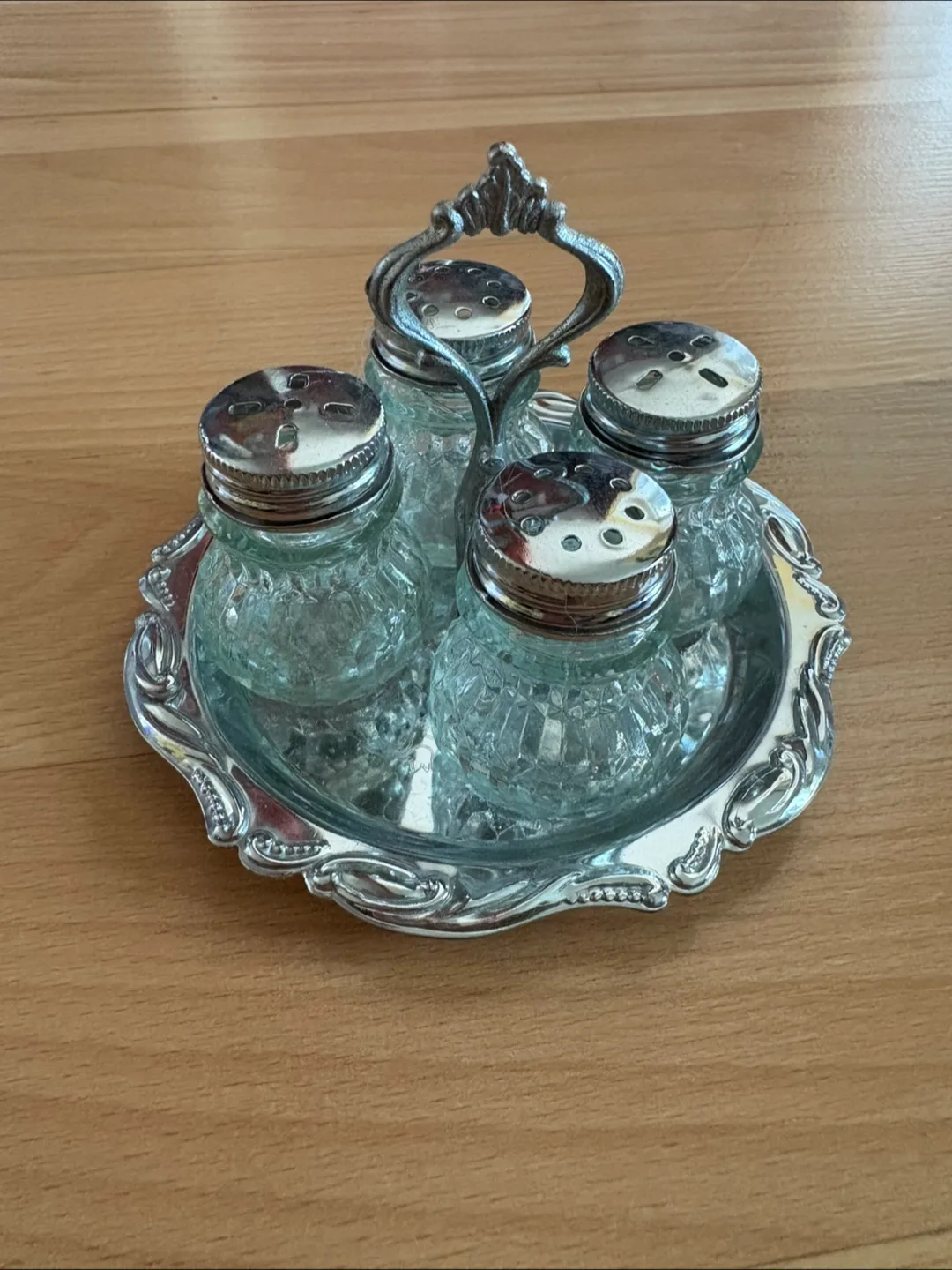 Vintage Salt and pepper Set Glass and Stainless Steel thumbnail