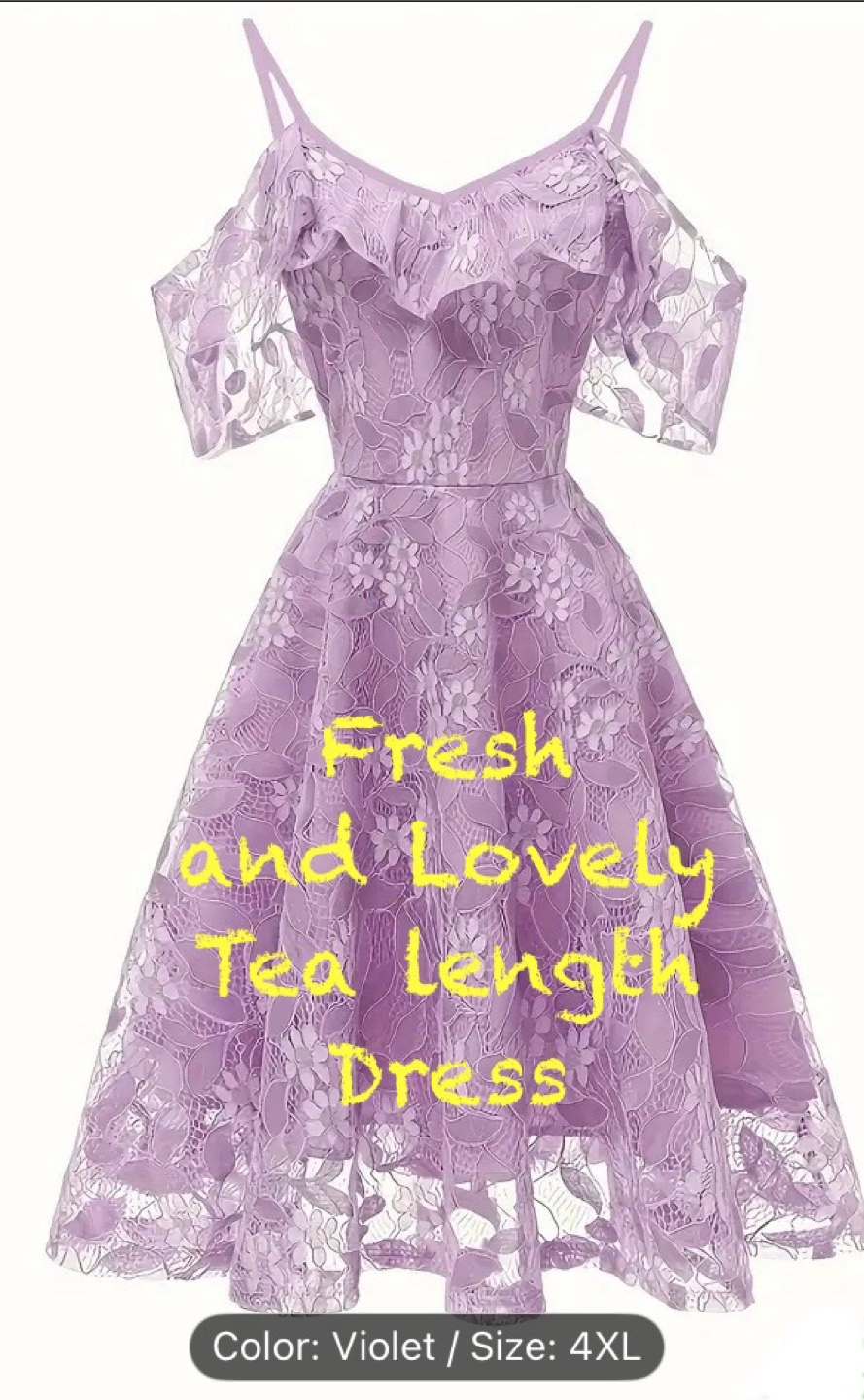 Violet Lace Tea Length Dress - Size 4XL