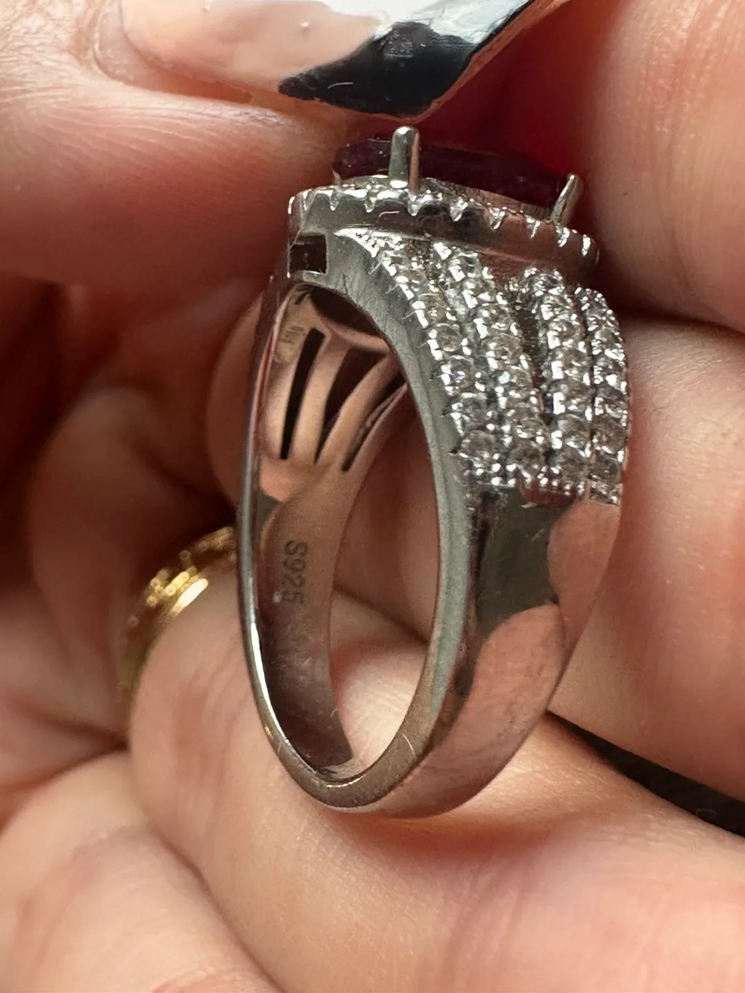 Sterling Silver S925 Ring with Red Stone thumbnail
