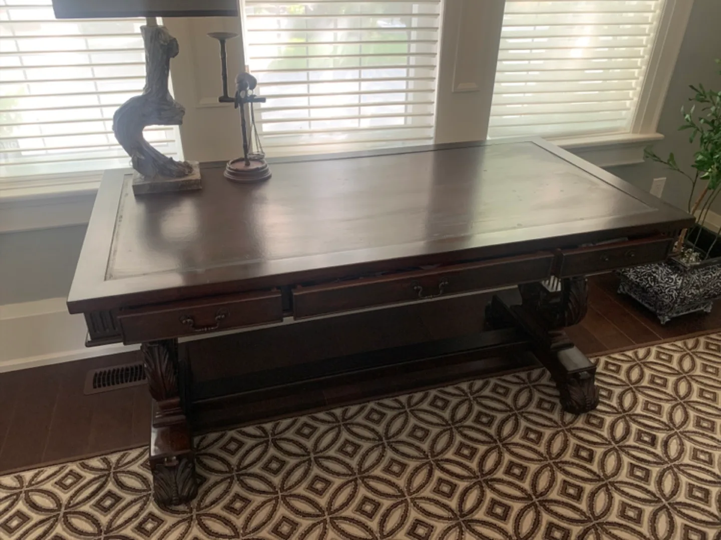 Dark Wood Desk with Drawers thumbnail
