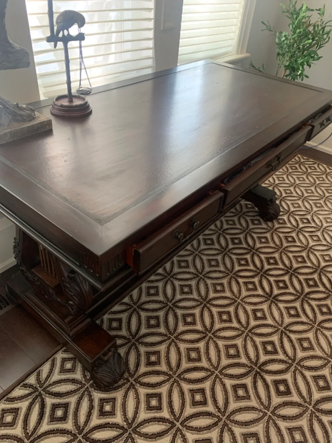 Dark Wood Desk with Drawers image indicator(2)