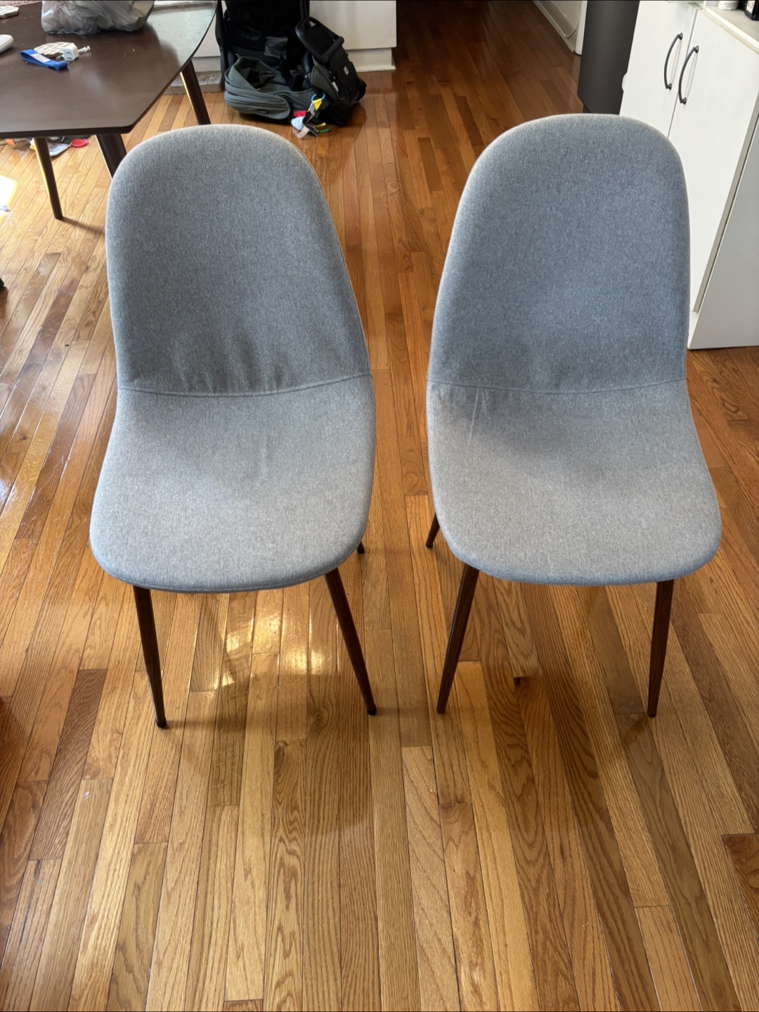 2x stylish gray fabric dining chairs