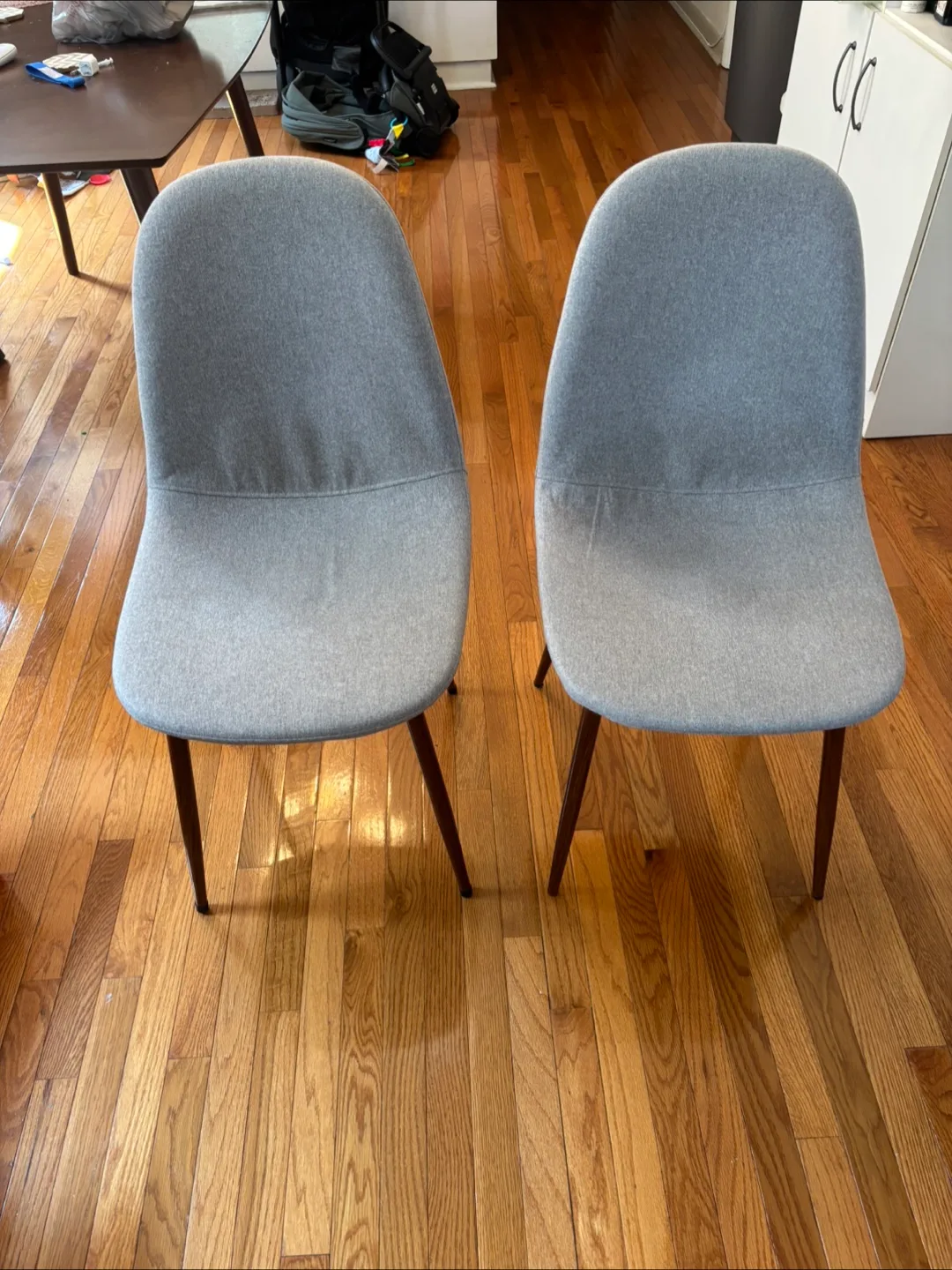 2x stylish gray fabric dining chairs thumbnail