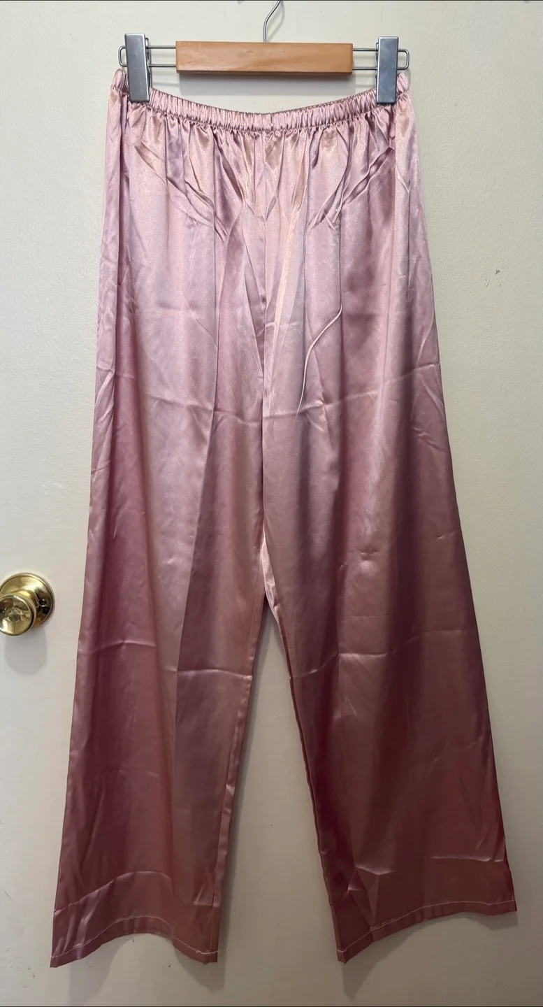 Pink Satin Sleep Pants- Size Large thumbnail