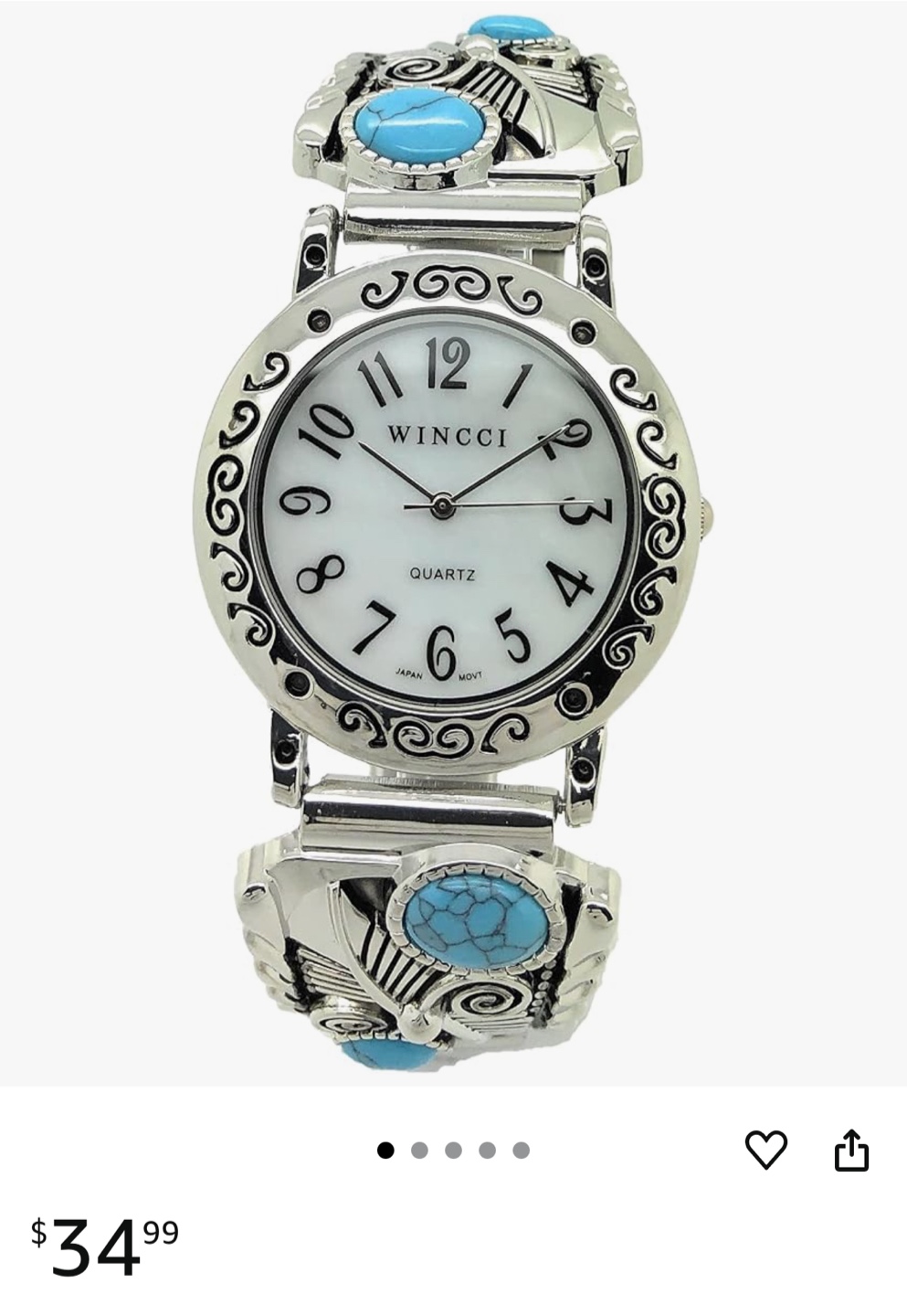 Wincci Quartz Watch with Turquoise Accents