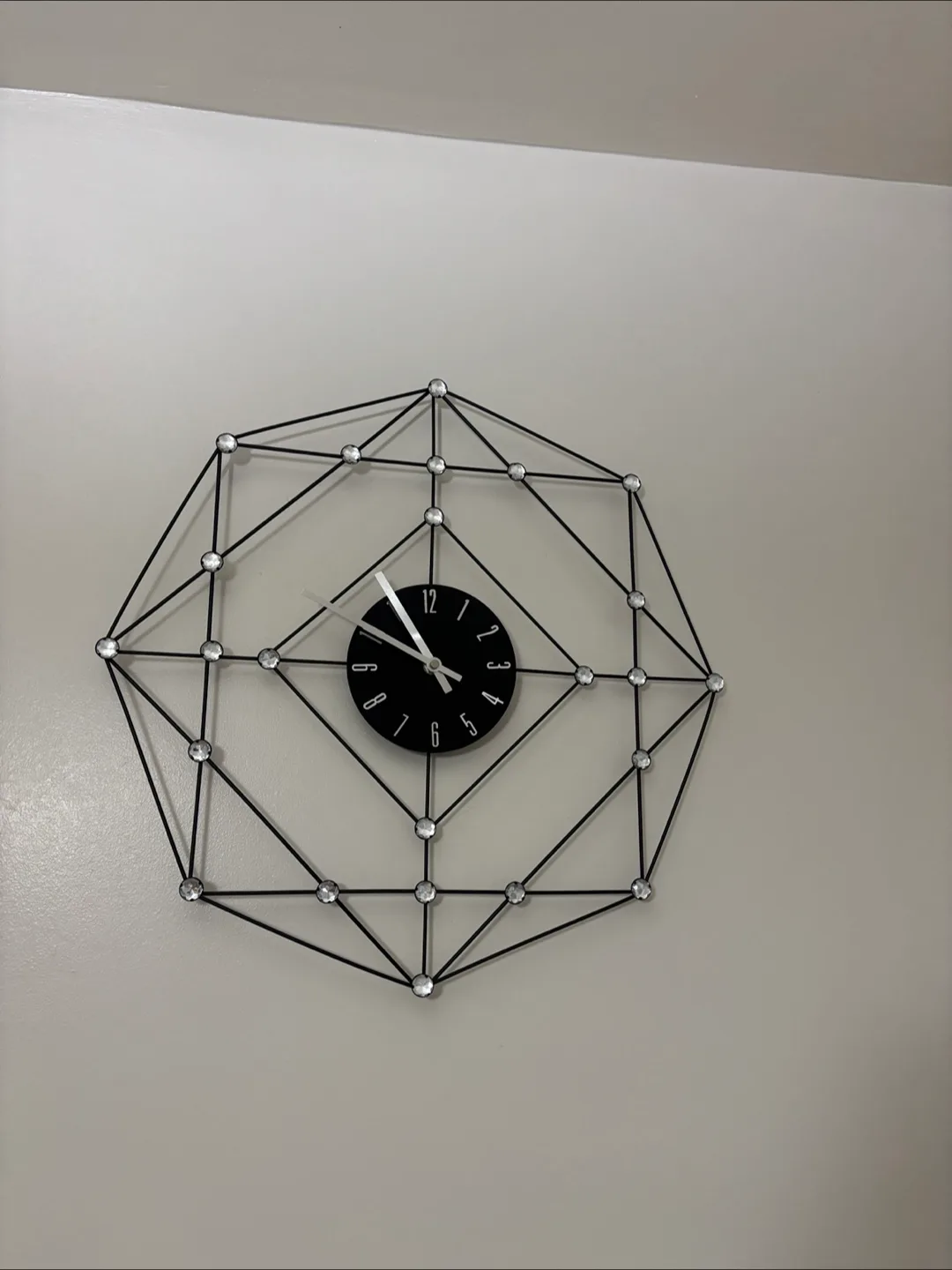Geometric Wall Clock - Black Metal & Crystal Accents thumbnail