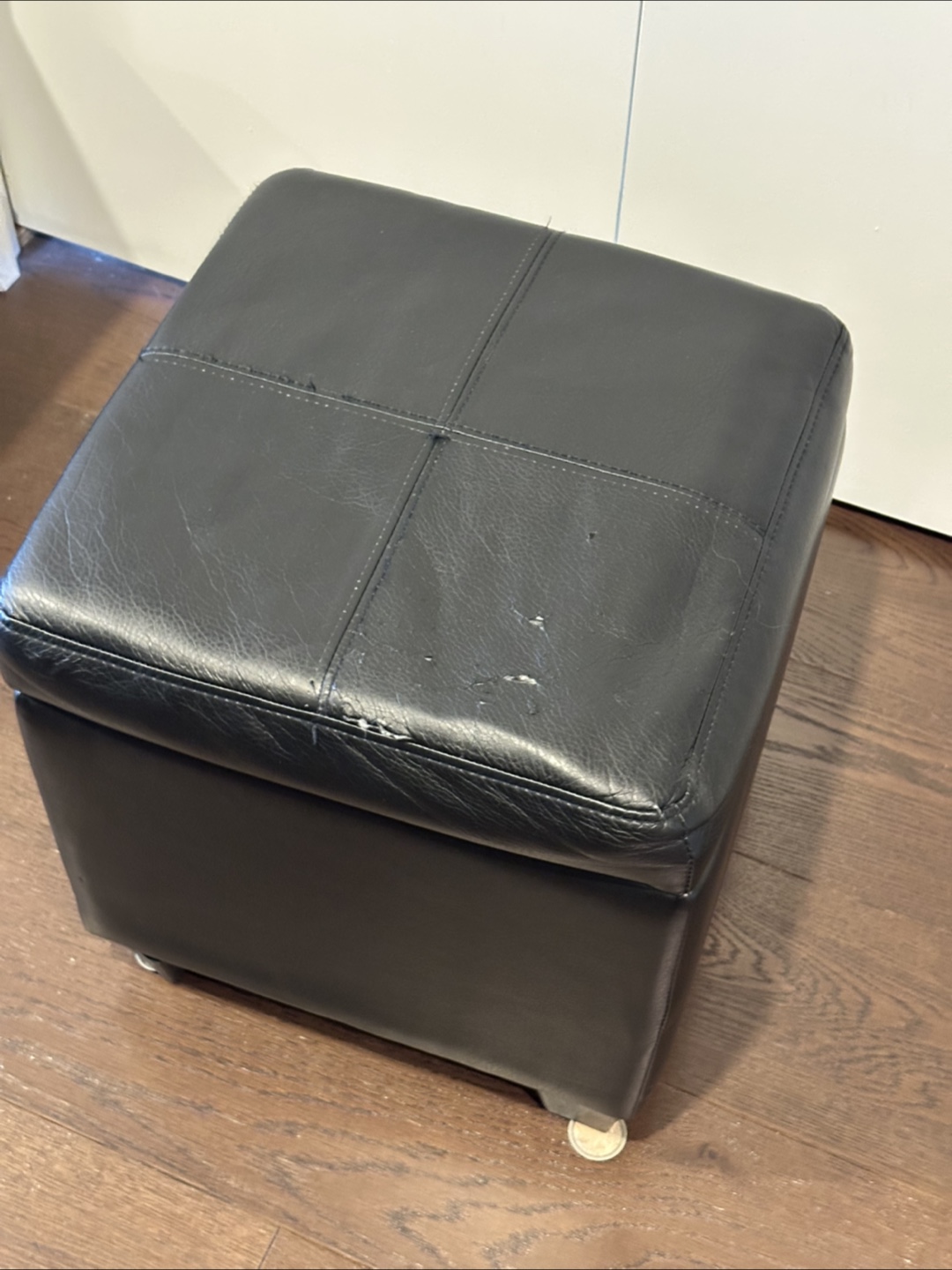 Black Leather Storage Ottoman/Foot Stool