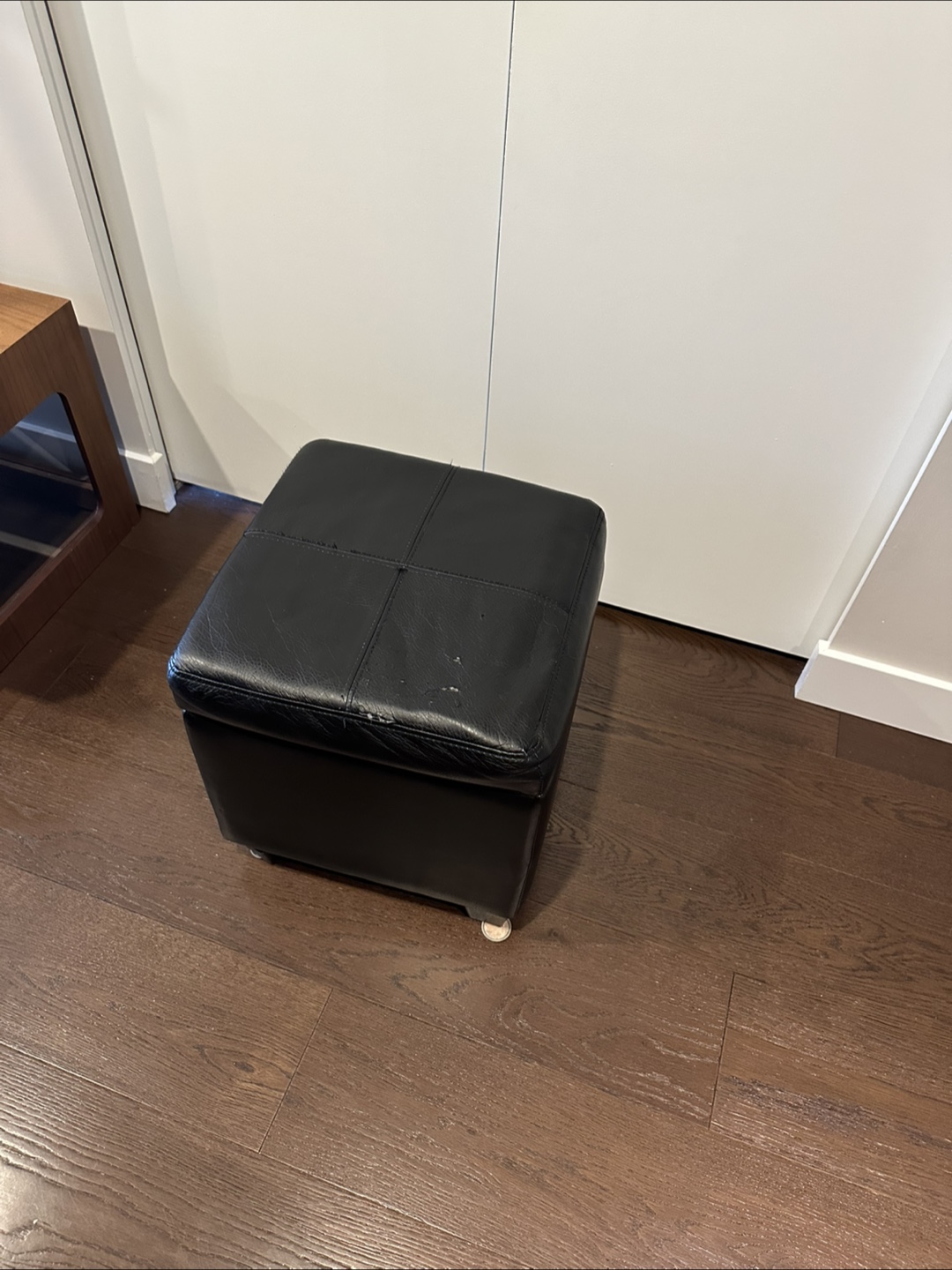 Black Leather Storage Ottoman/Foot Stool - photo 2