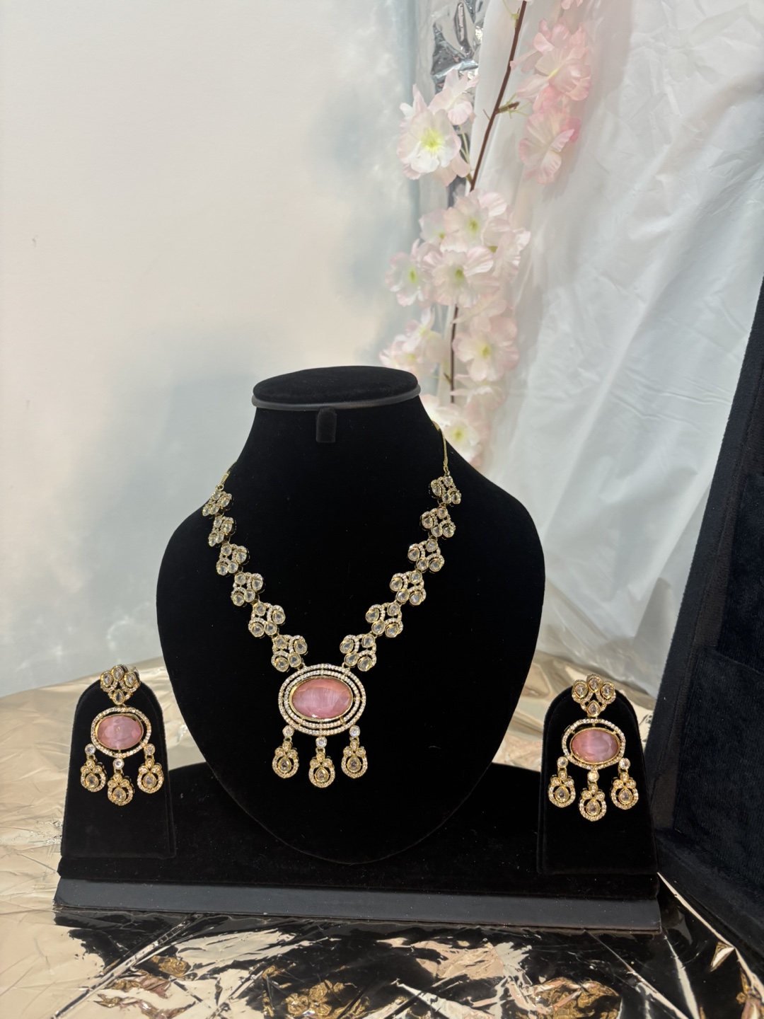 Necklace and Earring Set - Pink Stone - photo 3