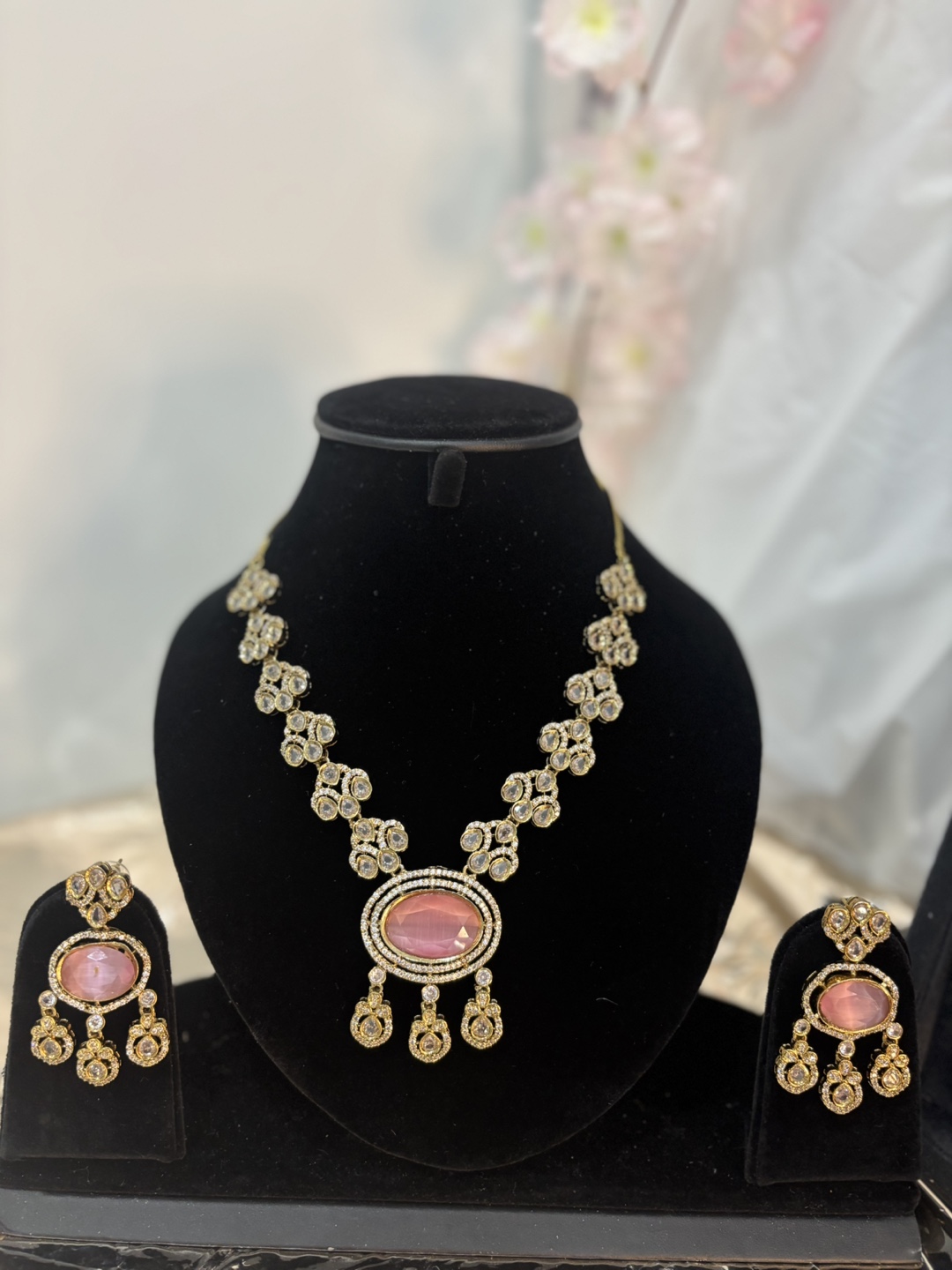 Necklace and Earring Set - Pink Stone - photo 2