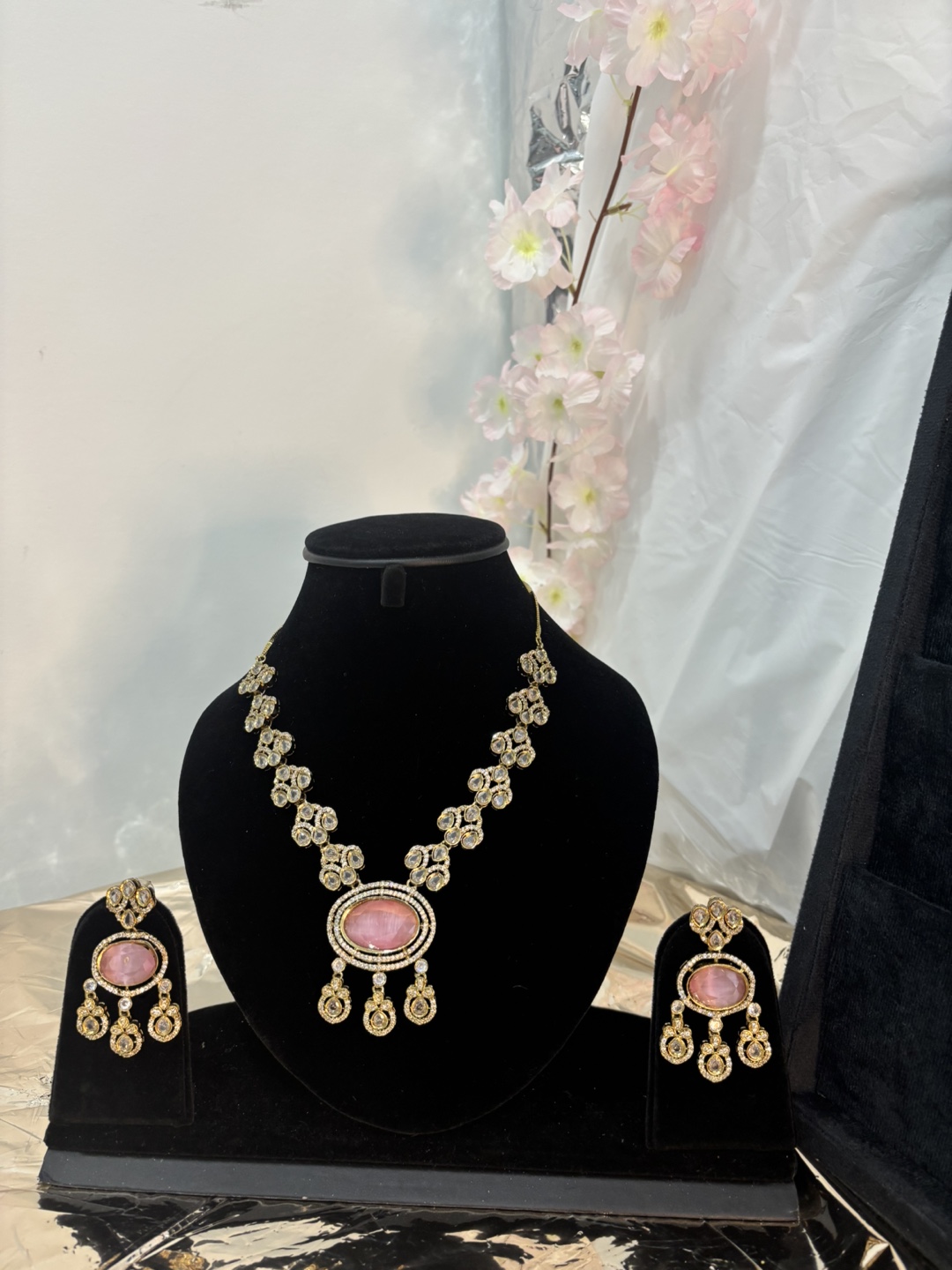 Necklace and Earring Set - Pink Stone