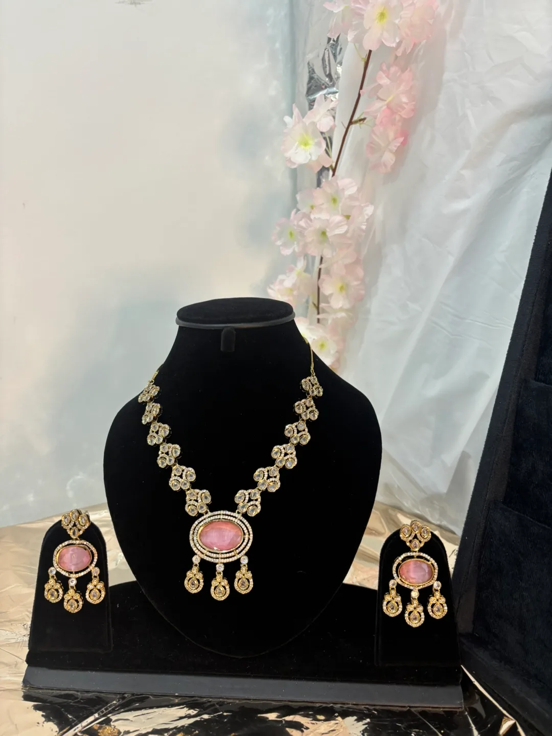 Necklace and Earring Set - Pink Stone thumbnail