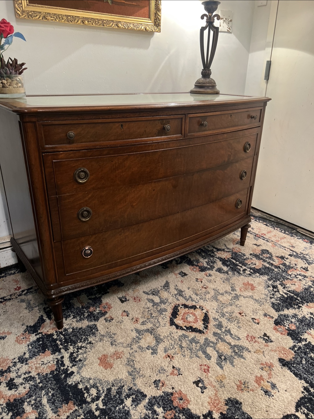 Vintage Wooden 5-drawer Dresser w/Glass Top - Delivery Extra - photo 2