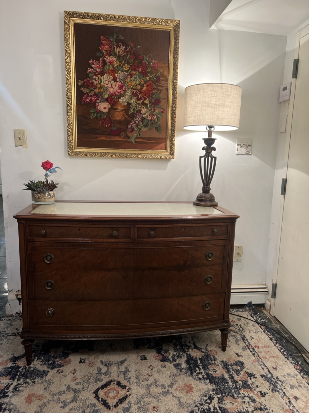 Vintage Wooden 5-drawer Dresser w/Glass Top - Delivery Extra
