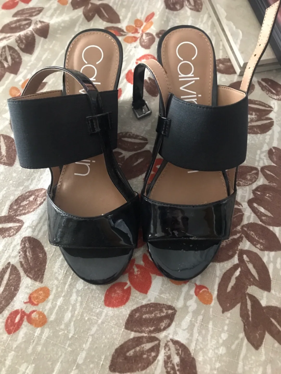 Calvin Klein Black Wedge Sandals, Size 6 thumbnail