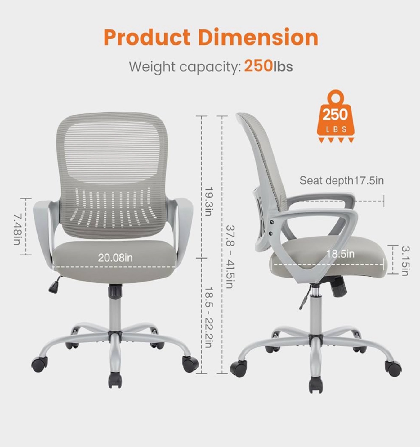Office Chair Ergonomic Mid-Back Mesh Swivel Rolling with Wheels - photo 2