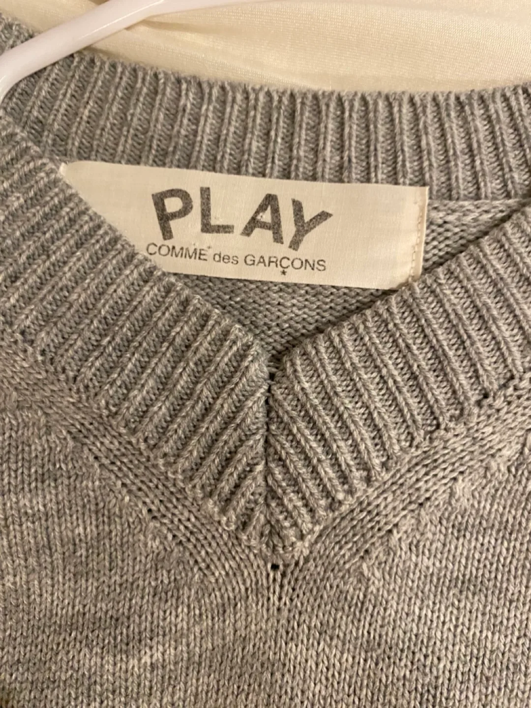 Comme des Garçons PLAY Grey V-Neck Sweater image indicator(3)