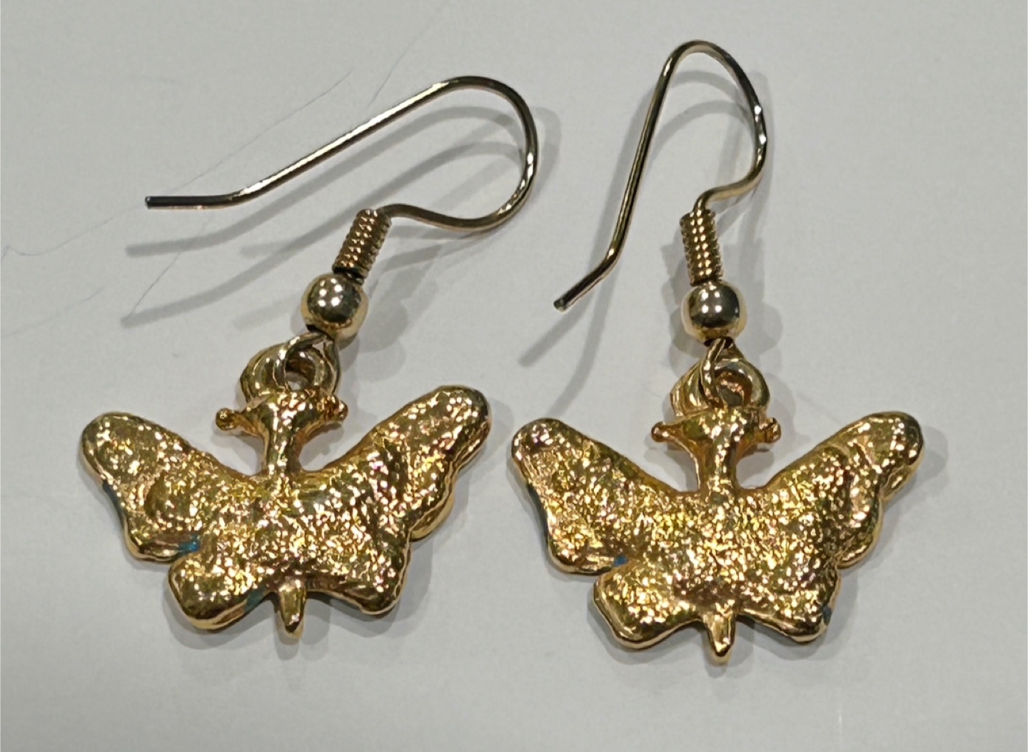 Gold Tone Butterfly DropEarrings with Blue Wings - photo 2