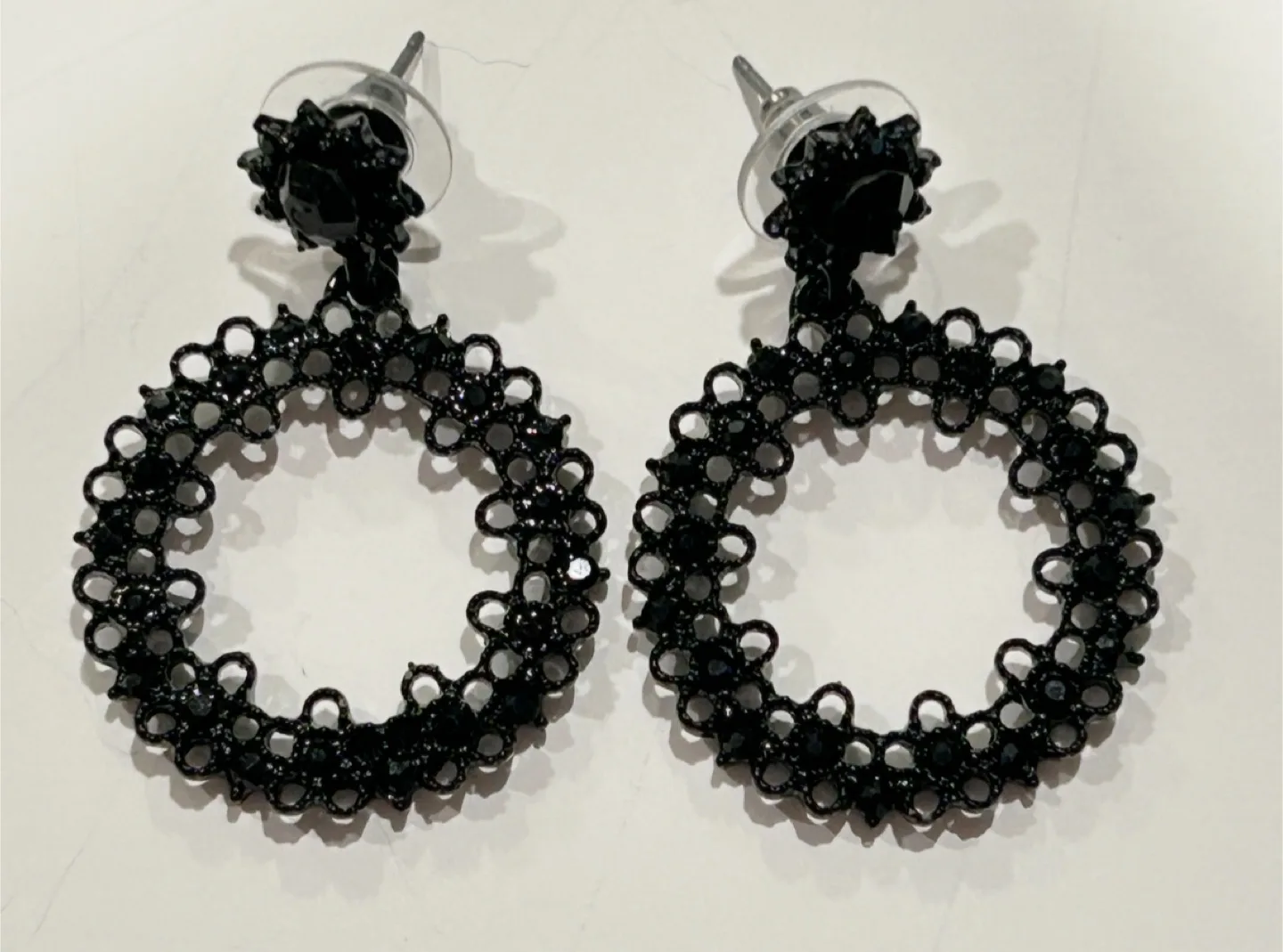 Rough Edged Black Circular Drop Earrings