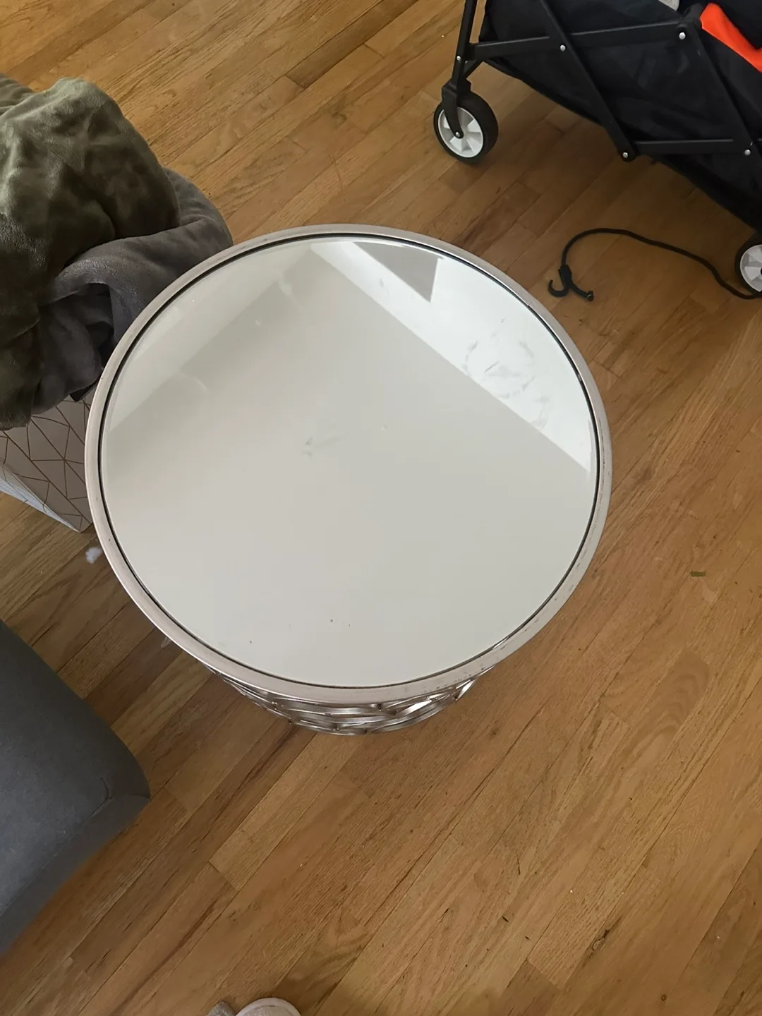 Round Silver Metal Accent Table thumbnail