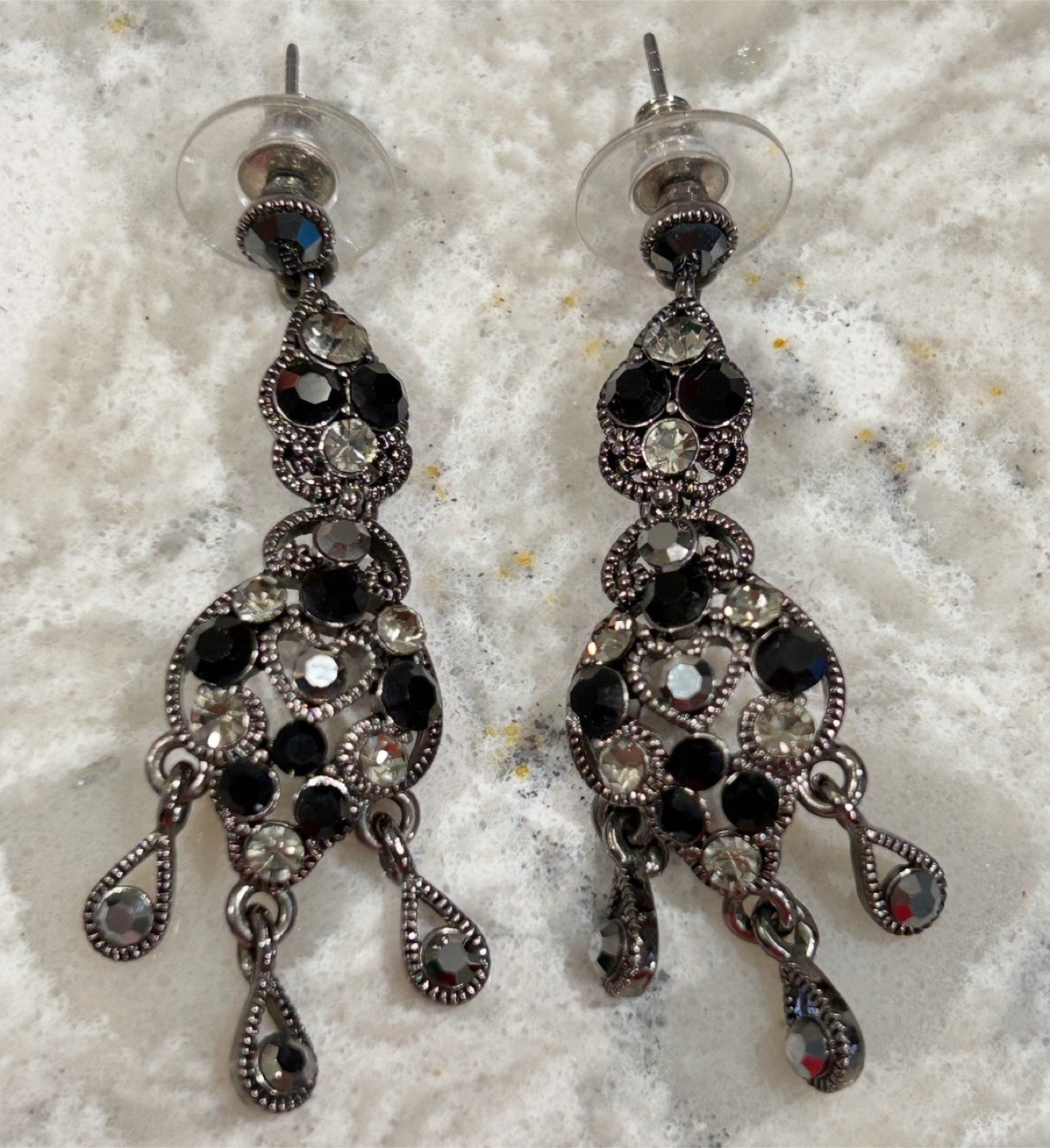 Black and Silver Toned Drop/Dangle Stone Earrings
