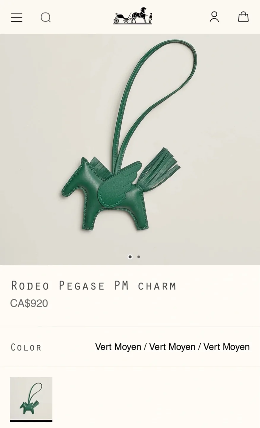 100% Authentic Hermes RODEO PEGASE PM CHARM image indicator(3)