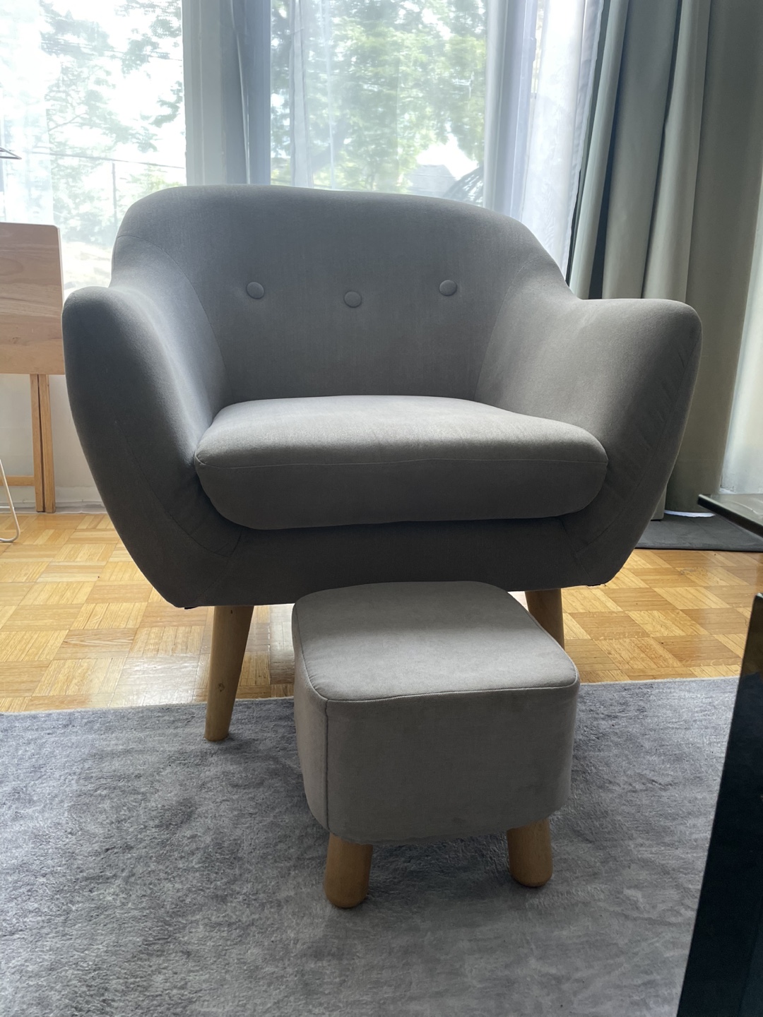 Grey Armchair with Ottoman