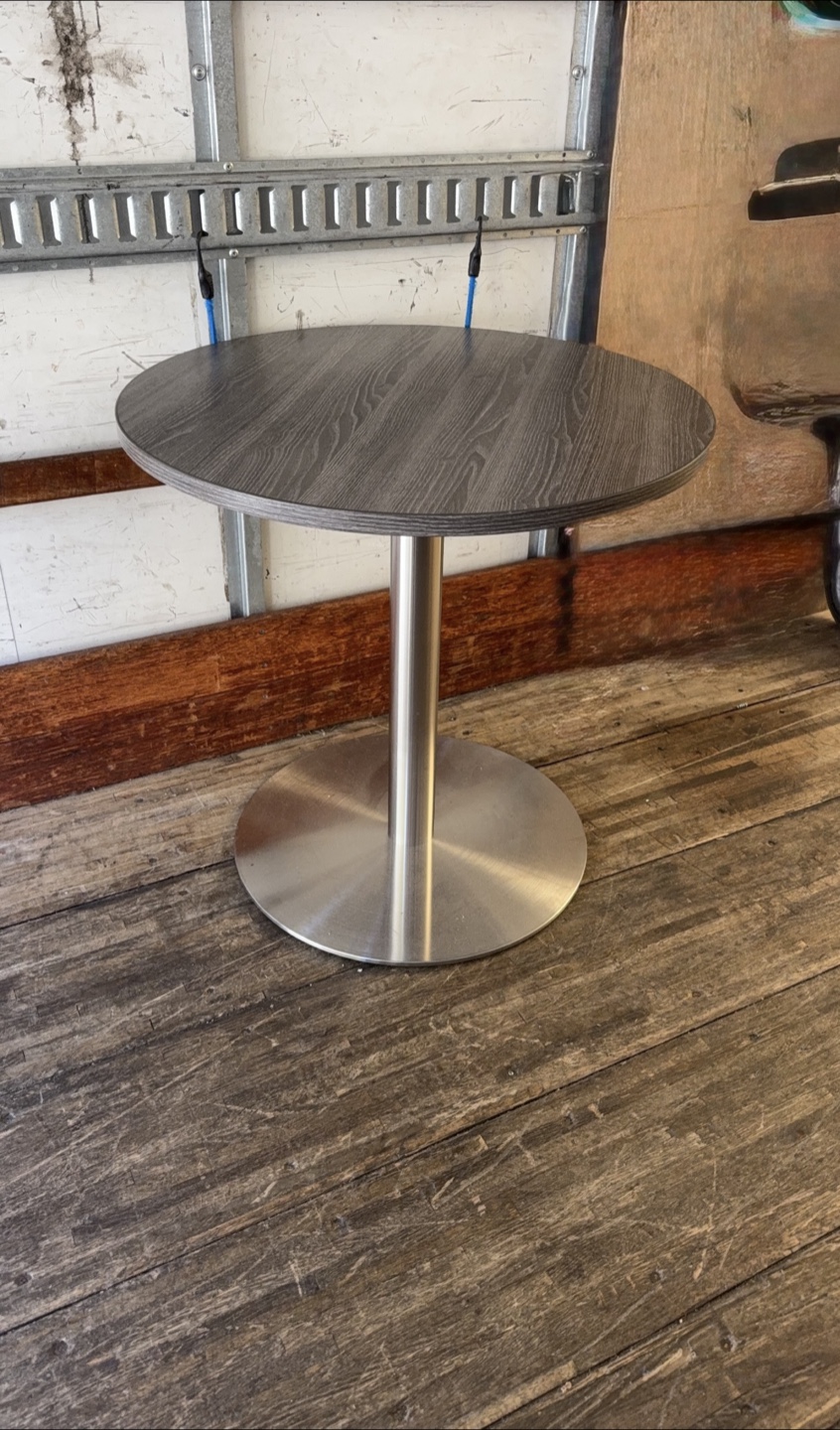 Round Grey Table with Metal Base - photo 2