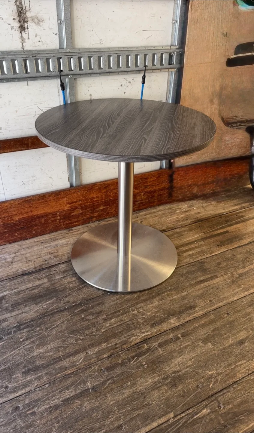 Round Grey Table with Metal Base image indicator(2)