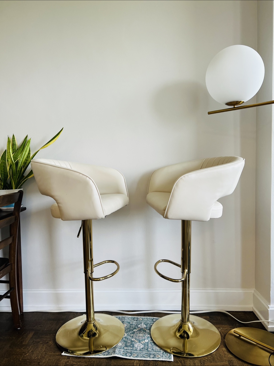 Bar Stools/Chairs - Leather seats & gold base (Set of 2)