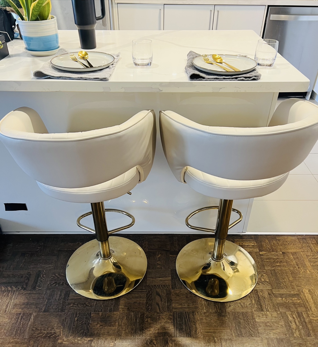 Bar Stools/Chairs - Leather seats & gold base (Set of 2) - photo 5