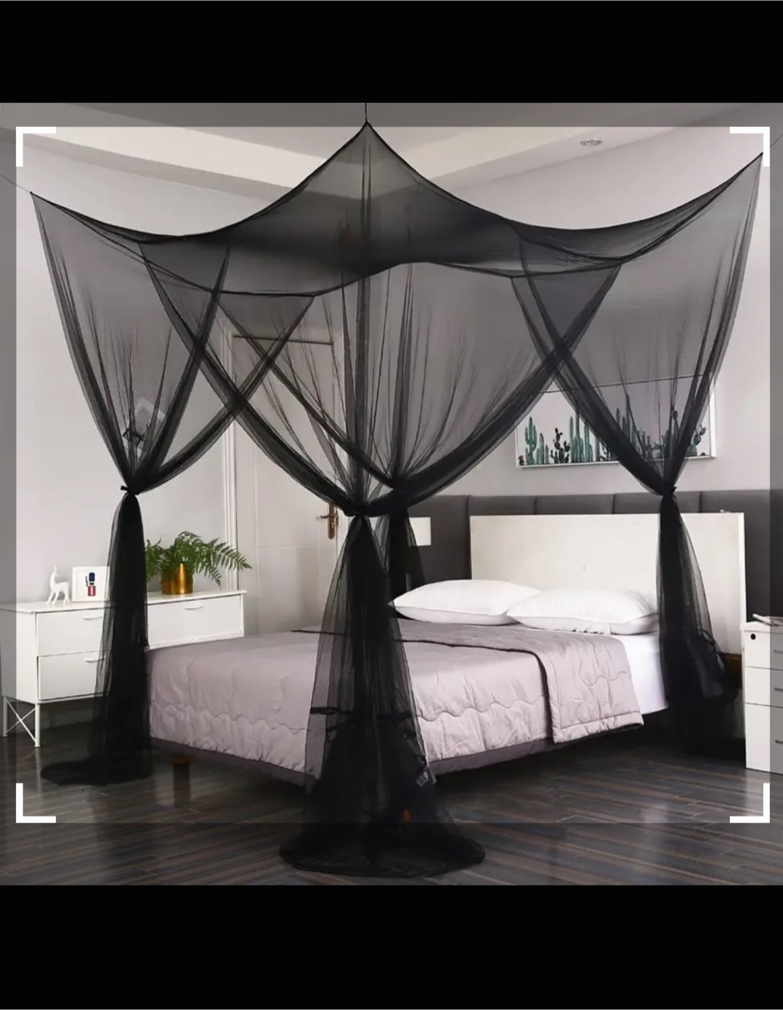 Black Mosquito Net Bed Canopy