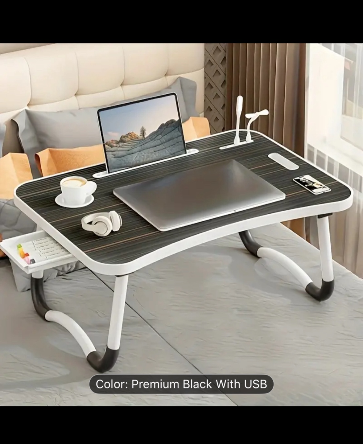 Premium Black Laptop Bed Desk with USB