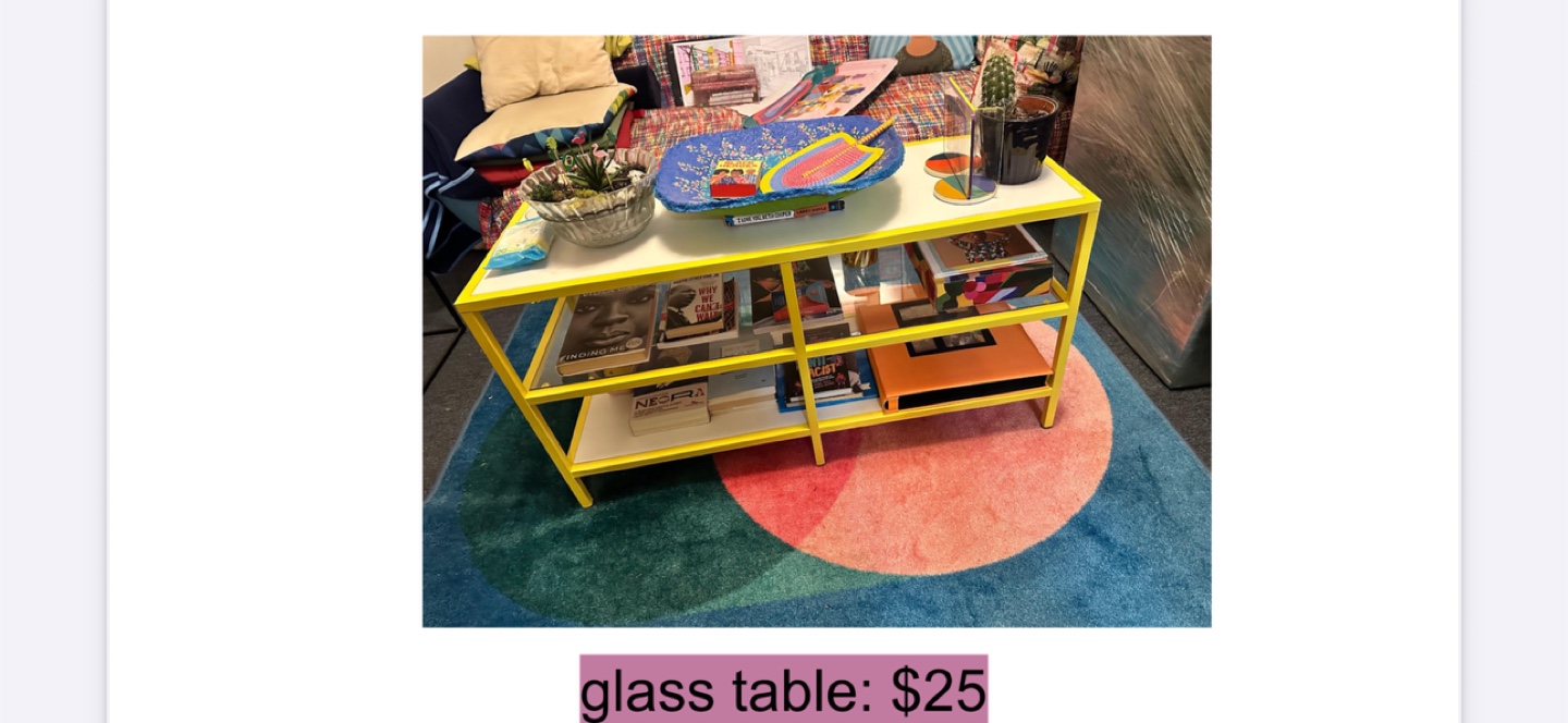 Yellow Frame Glass Table - $25