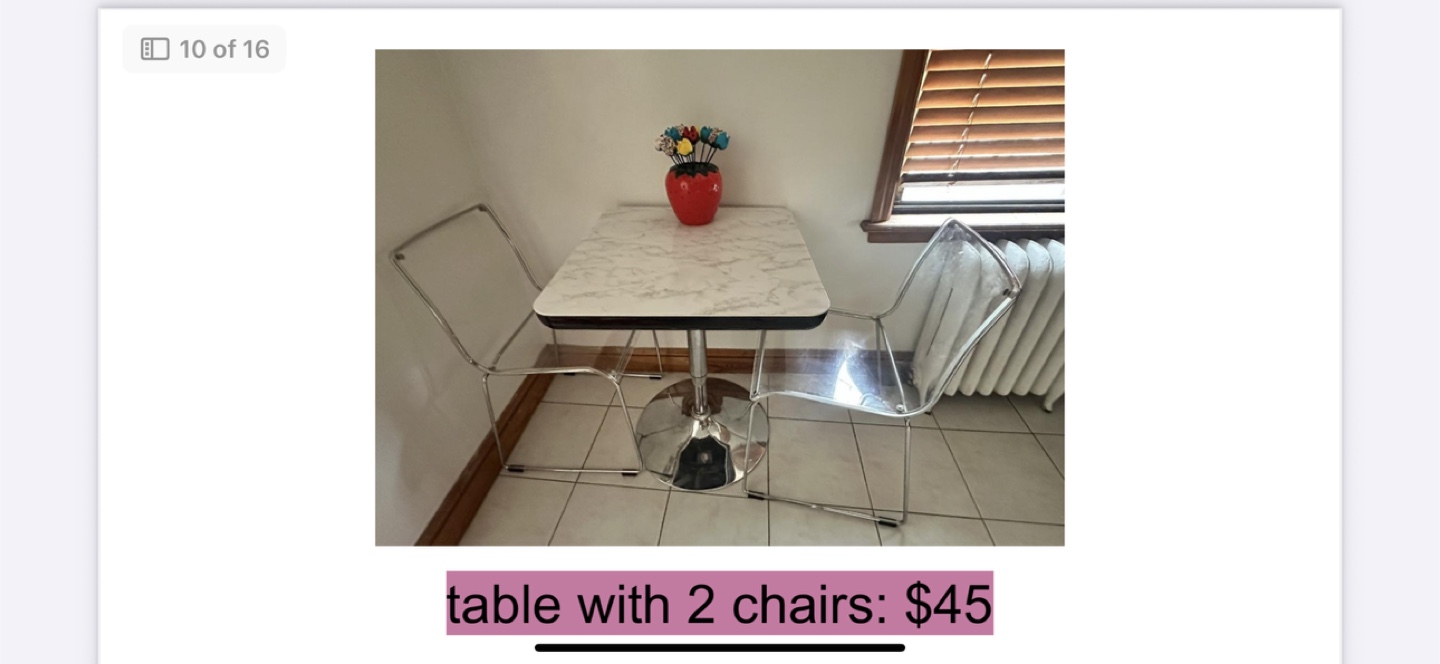 Table with 2 Chairs - $45