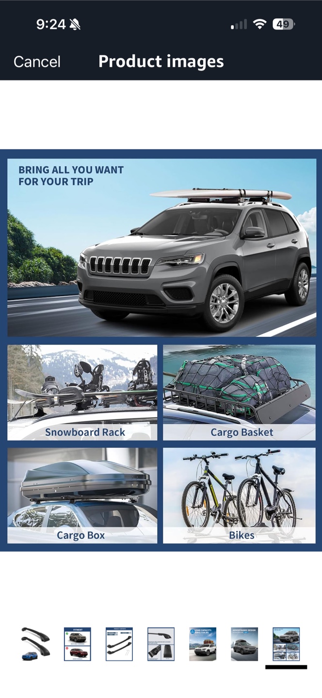 Jeep Cherokee Roof Rack Cross Bars - 2014-2022 - photo 5