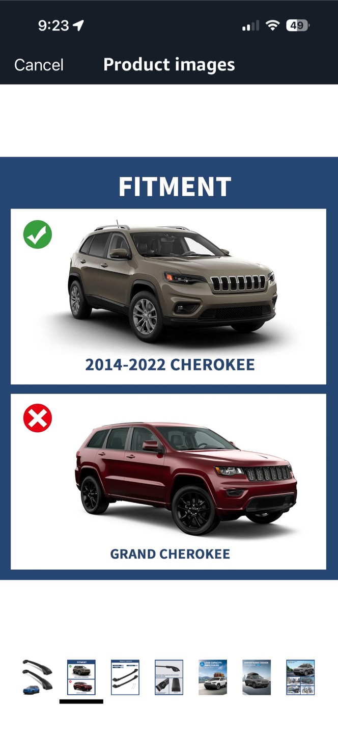 Jeep Cherokee Roof Rack Cross Bars - 2014-2022 - photo 3
