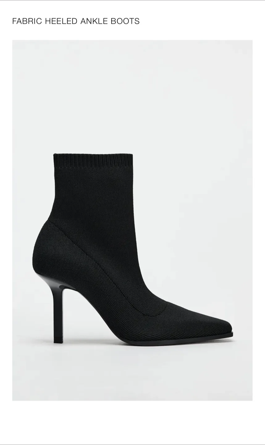 Zara Fabric Heeled Ankle Boots, Black thumbnail