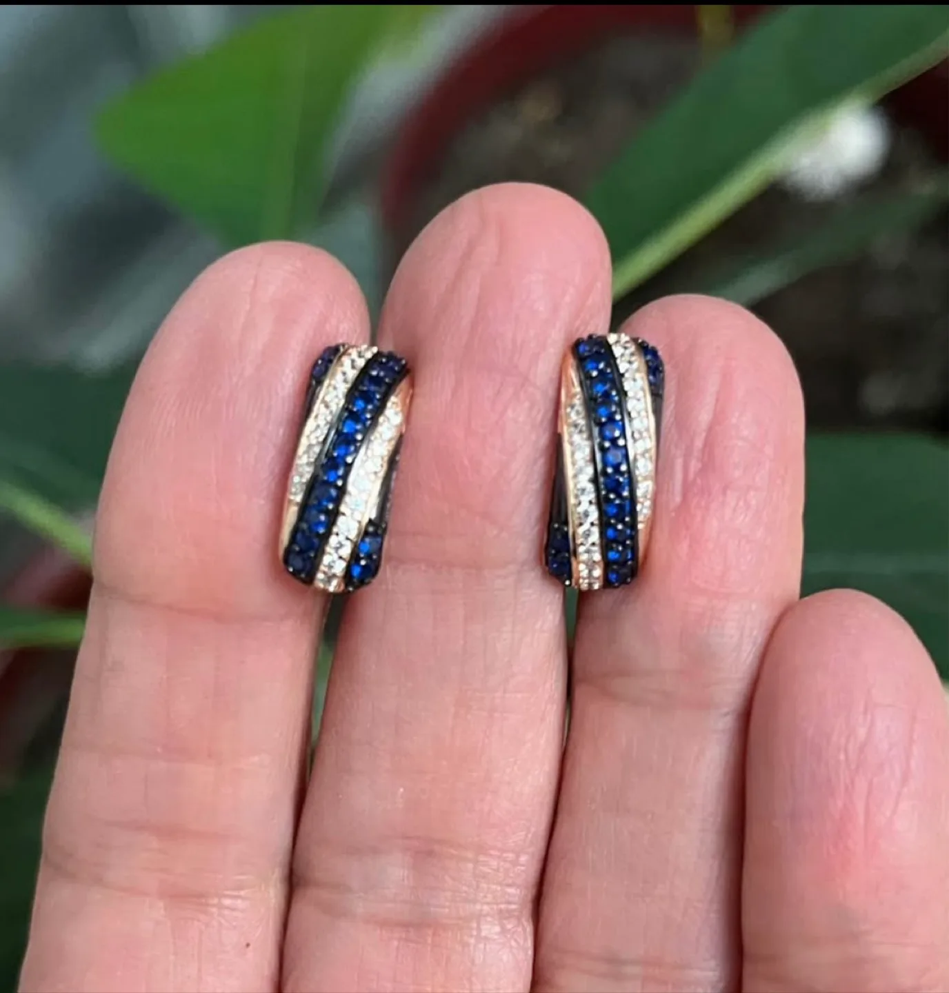 Gold plated Earrings with Blue & White Stones thumbnail