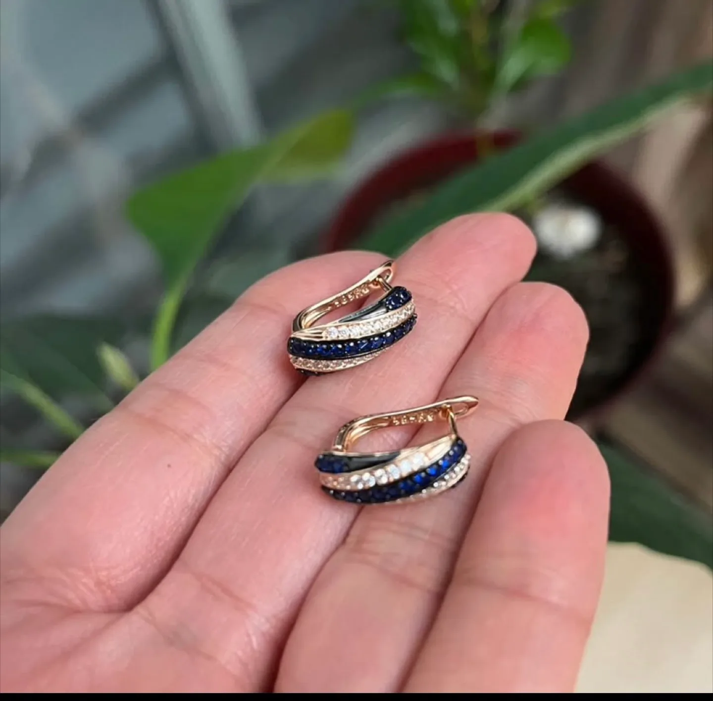 Gold plated Earrings with Blue & White Stones image indicator(2)